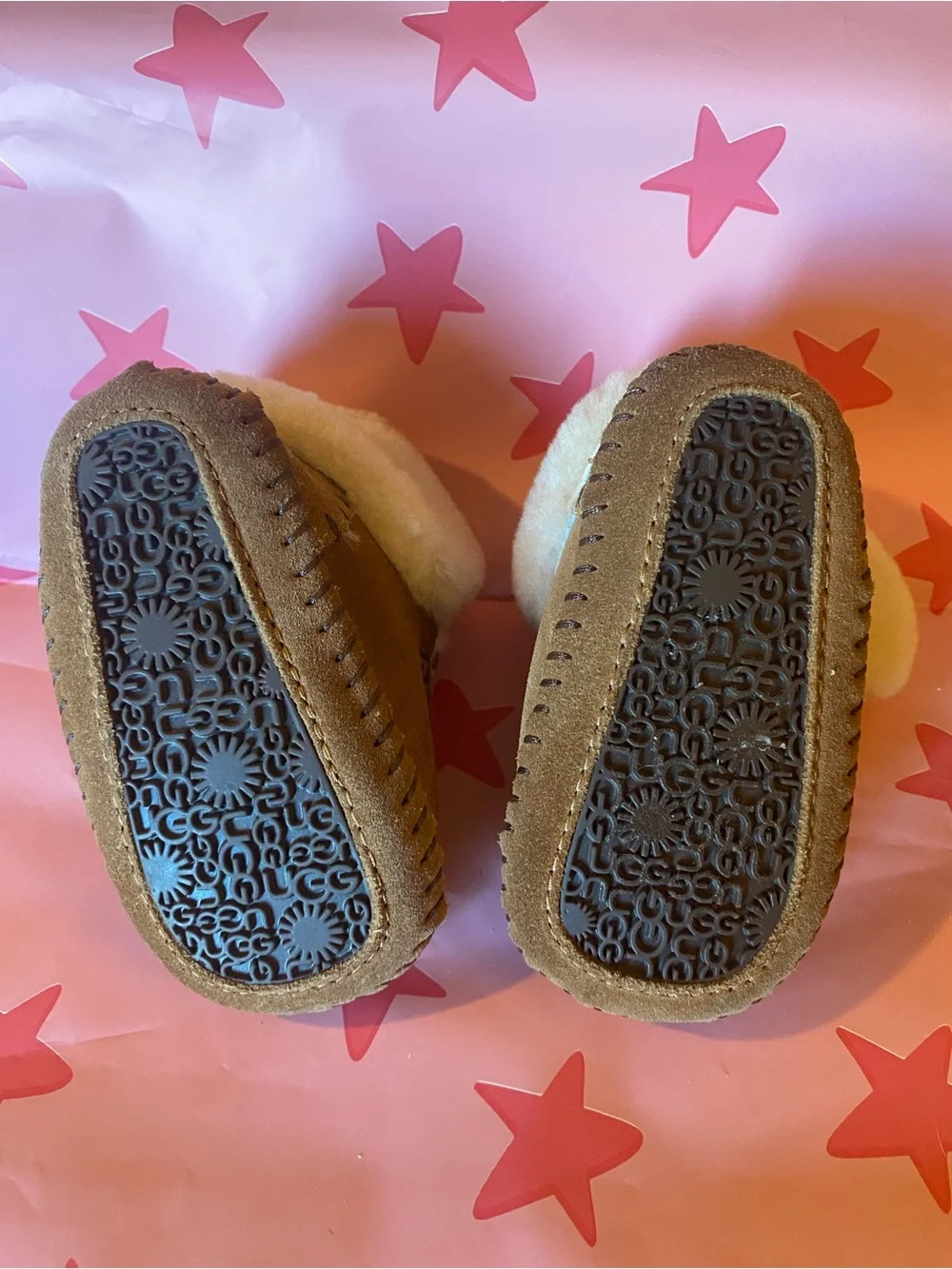 UGG Kids Brown Suede Moccasin Slippers with Cream Shearling